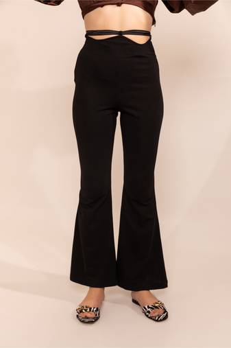 Black onyx high waist scallop cut out trousers