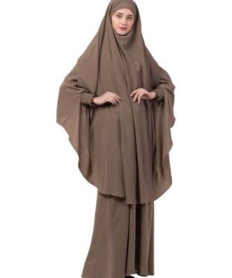 Elegant Khaki Kashibo Abaya With Khimar Combo 1