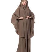 Elegant Khaki Kashibo Abaya With Khimar Combo