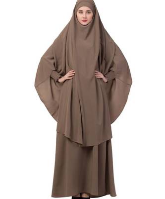 Elegant Khaki Kashibo Abaya With Khimar Combo 2