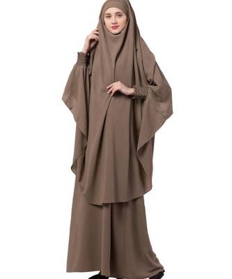 Elegant Khaki Kashibo Abaya With Khimar Combo 3