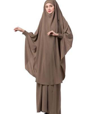 Elegant Khaki Kashibo Abaya With Khimar Combo 4