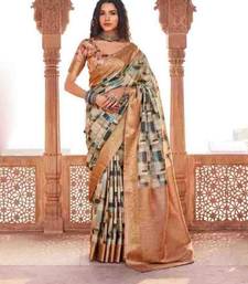 Rust silk blend saree with unstitched blouse piece