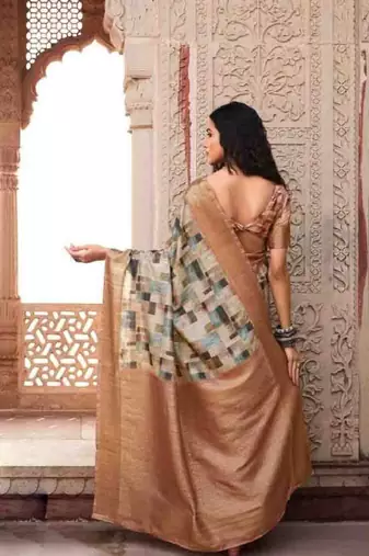 Rust silk blend saree with unstitched blouse piece