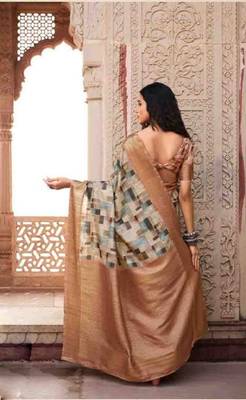 Rust silk blend saree with unstitched blouse piece 4