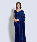 blue  georgette  saree comes with matching blouse
