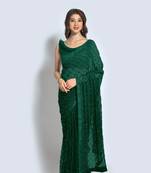 green  georgette  saree comes with matching blouse