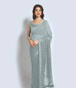 grey  georgette  saree comes with matching blouse