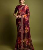 women wine  georgette  saree comes with matching blouse