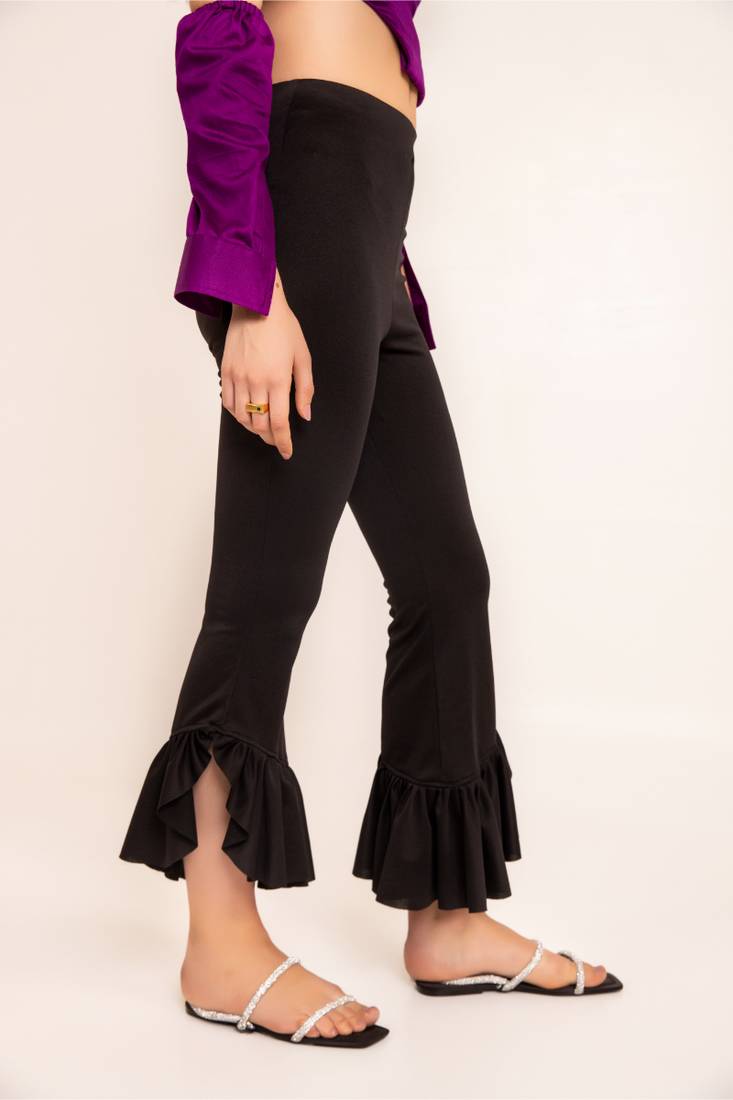 Black beauty ruffled hem high waisted pants