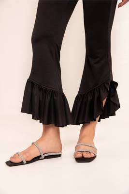 Black beauty ruffled hem high waisted pants 4