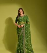 green  georgette  saree comes with matching blouse