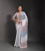 Varni fabrics women blue georgette  saree comes with matching blouse