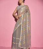 Varni fabrics women grey  georgette  saree comes with matching blouse