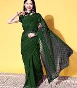green georgette  saree comes with matching blouse