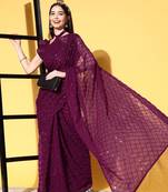wine  georgette  saree comes with matching blouse