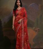 red georgette saree comes with matching blouse