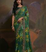 green georgette  saree comes with matching blouse