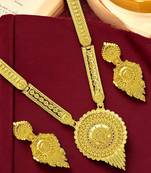 Gold plated round shape long haaram necklace set