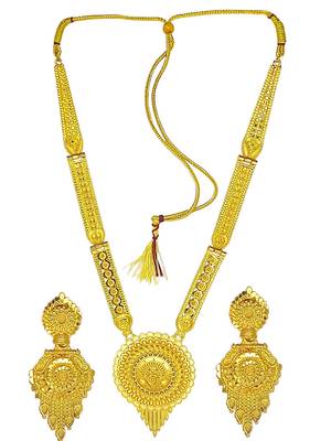 Gold plated round shape long haaram necklace set 2
