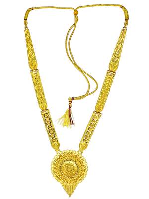 Gold plated round shape long haaram necklace set 3