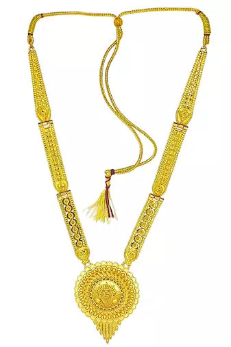 Gold plated round shape long haaram necklace set