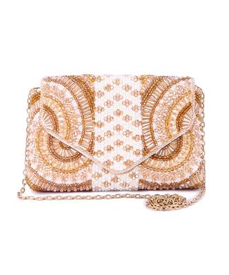 Ivory raw silk hand embroidered clutch bag 1