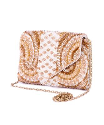 Ivory raw silk hand embroidered clutch bag 2