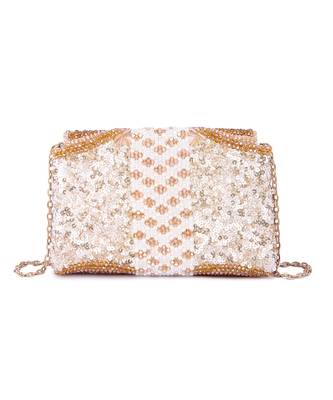 Ivory raw silk hand embroidered clutch bag 3