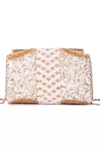 Ivory raw silk hand embroidered clutch bag