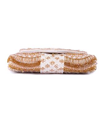 Ivory raw silk hand embroidered clutch bag 4