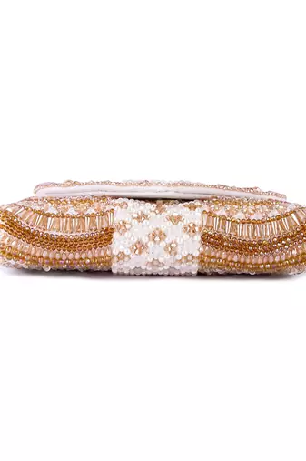 Ivory raw silk hand embroidered clutch bag