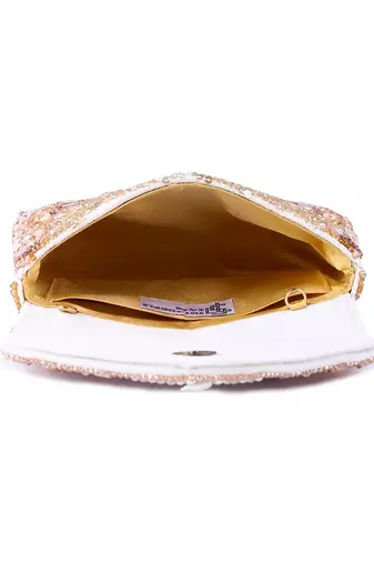 Ivory raw silk hand embroidered clutch bag