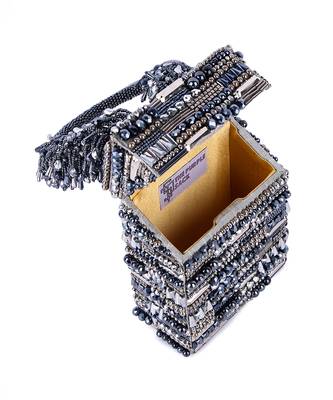 Blue raw silk hand embroidered clutch bag 2