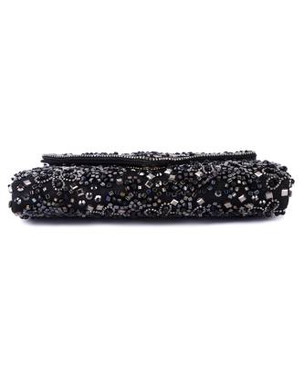 Black raw silk hand embroidered clutch bag 5