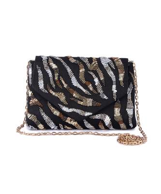 Black raw silk hand embroidered clutch bag 1