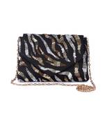 Black raw silk hand embroidered clutch bag