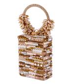 Beige raw silk hand embroidered clutch bag