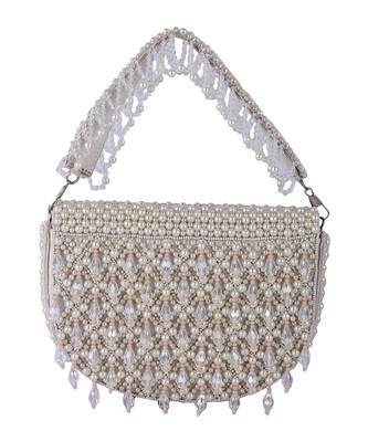 White raw silk hand embroidered clutch bag 1
