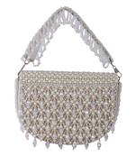 White raw silk hand embroidered clutch bag