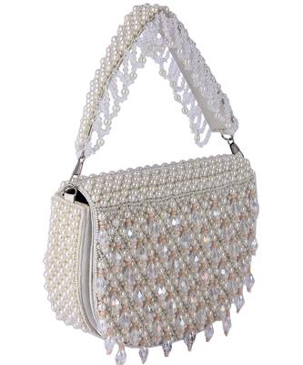 White raw silk hand embroidered clutch bag 2