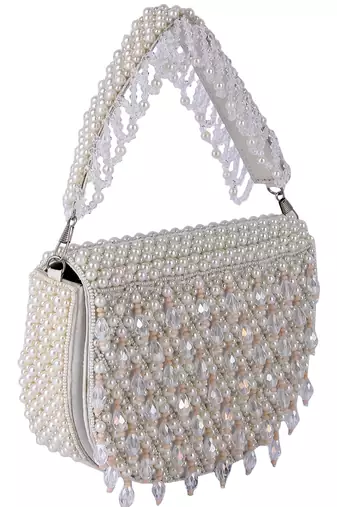 White raw silk hand embroidered clutch bag