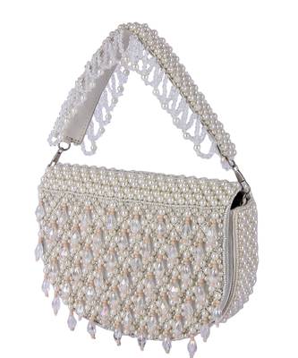 White raw silk hand embroidered clutch bag 3