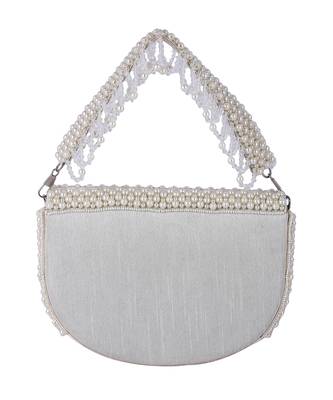 White raw silk hand embroidered clutch bag 4