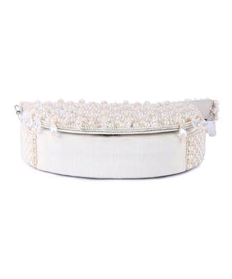 White raw silk hand embroidered clutch bag 5