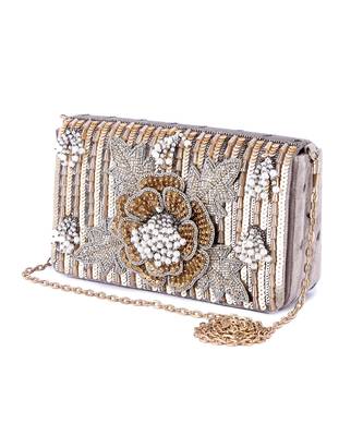 White velvet hand embroidered clutch bag 1
