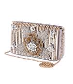 White velvet hand embroidered clutch bag