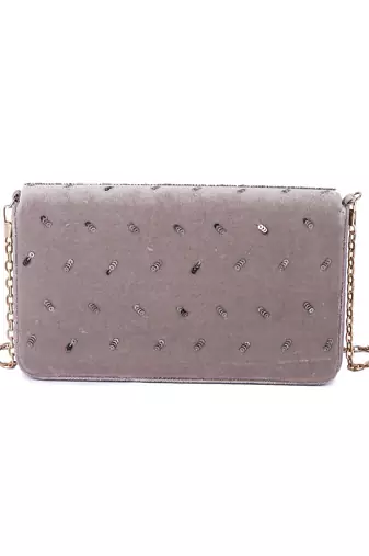 White velvet hand embroidered clutch bag