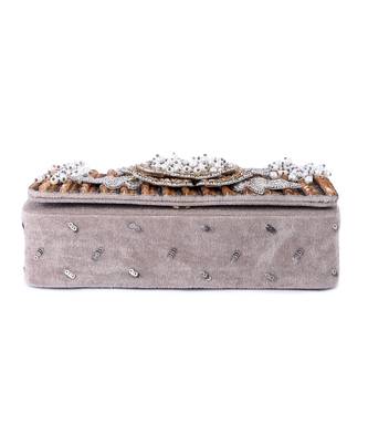 White velvet hand embroidered clutch bag 3