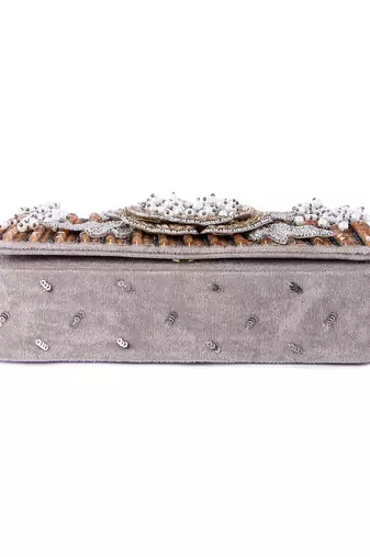 White velvet hand embroidered clutch bag